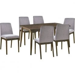 Portland 7-Piece Gray/Brown Dining Set with Rectangle Table and 6-Upholstered Side Chairs by Hanover