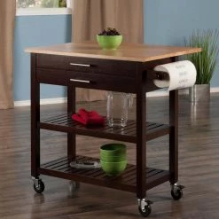Langdon Cappuccino Kitchen Cart with Natural Wood Top by Winsome Wood -BENCH Online Store cappuccino with natural wood top winsome wood kitchen carts 40826 31 1000