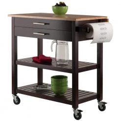 Langdon Cappuccino Kitchen Cart with Natural Wood Top by Winsome Wood -BENCH Online Store cappuccino with natural wood top winsome wood kitchen carts 40826 44 1000