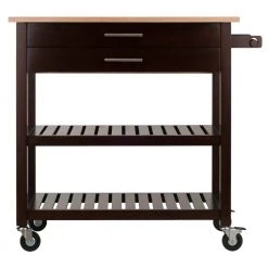 Langdon Cappuccino Kitchen Cart with Natural Wood Top by Winsome Wood