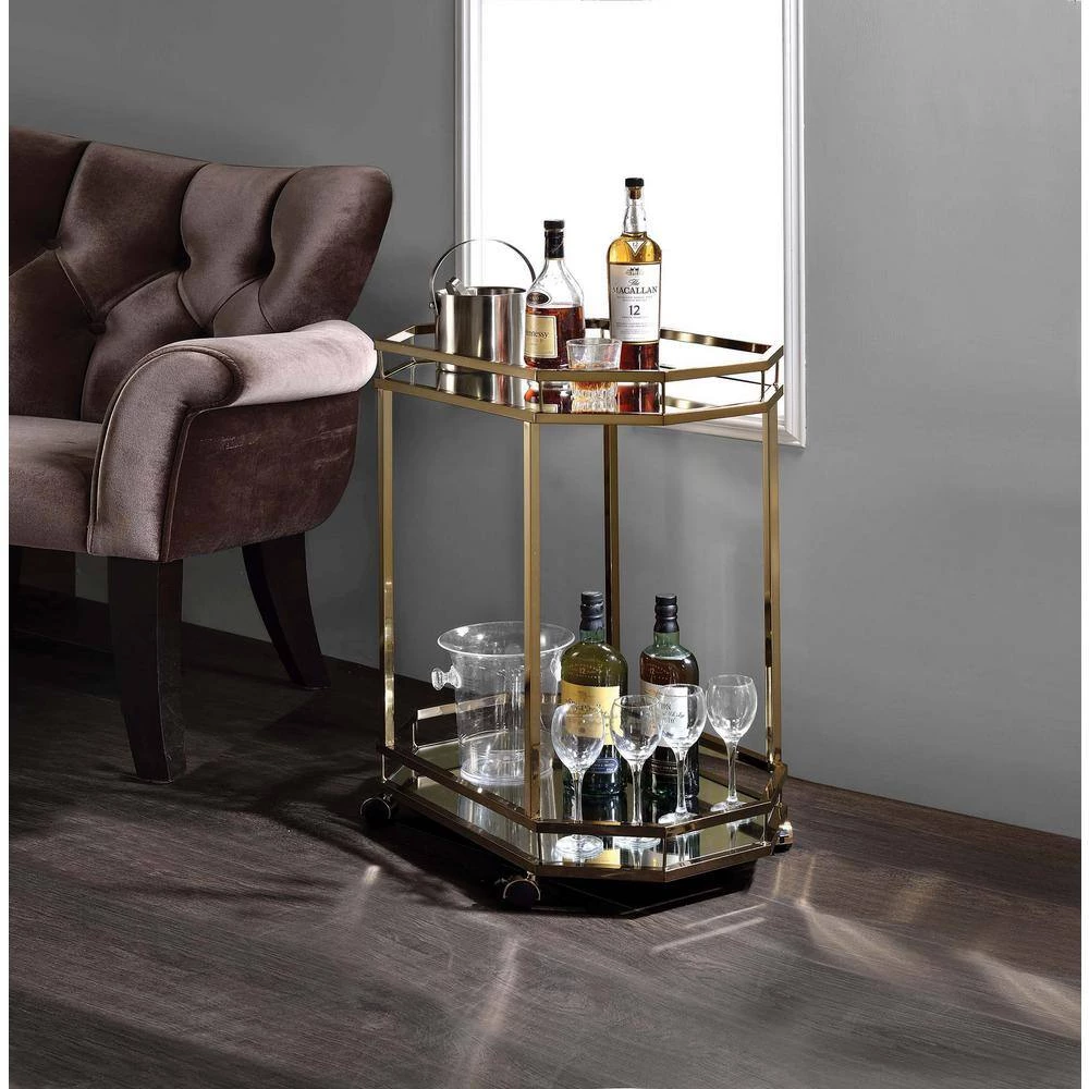 Gloss Kitchen Serving Cart, Champagne & Mirror by Whatseaso 4 Gloss Kitchen Serving Cart, Champagne & Mirror by Whatseaso - Image 2
