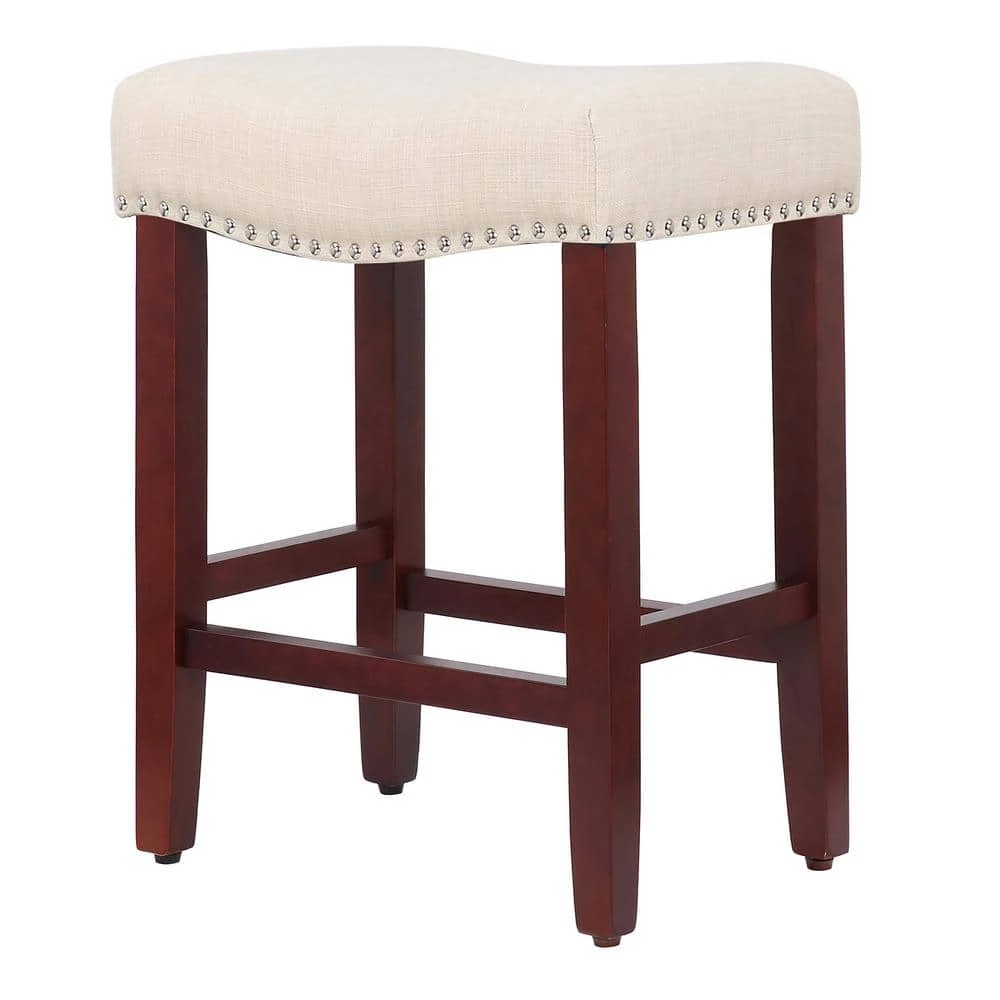 Jameson 24 in. Cherry Backless Wood Counter Stool with Beige Linen Seat (Set of 2) by WESTIN OUTDOOR 8 Jameson 24 in. Cherry Backless Wood Counter Stool with Beige Linen Seat (Set of 2) by WESTIN OUTDOOR - Image 6