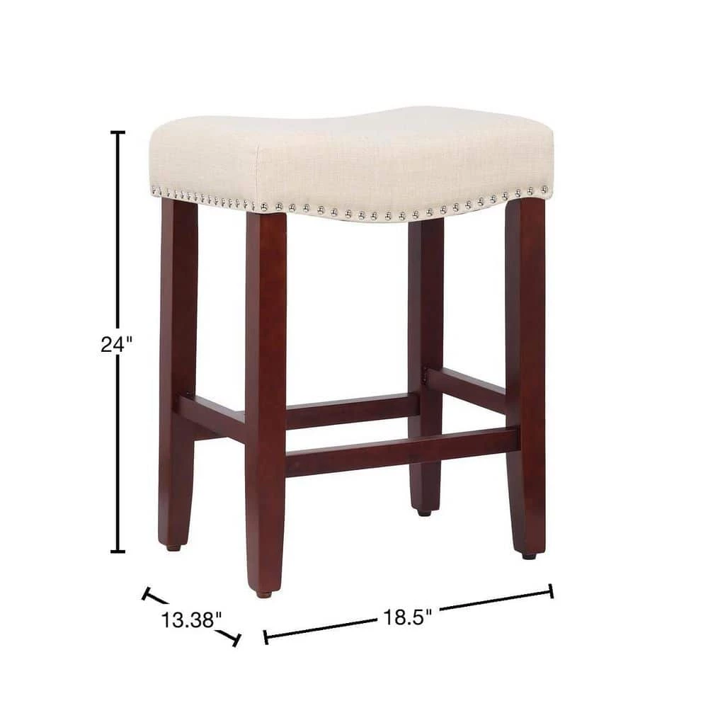 Jameson 24 in. Cherry Backless Wood Counter Stool with Beige Linen Seat (Set of 2) by WESTIN OUTDOOR 5 Jameson 24 in. Cherry Backless Wood Counter Stool with Beige Linen Seat (Set of 2) by WESTIN OUTDOOR - Image 3