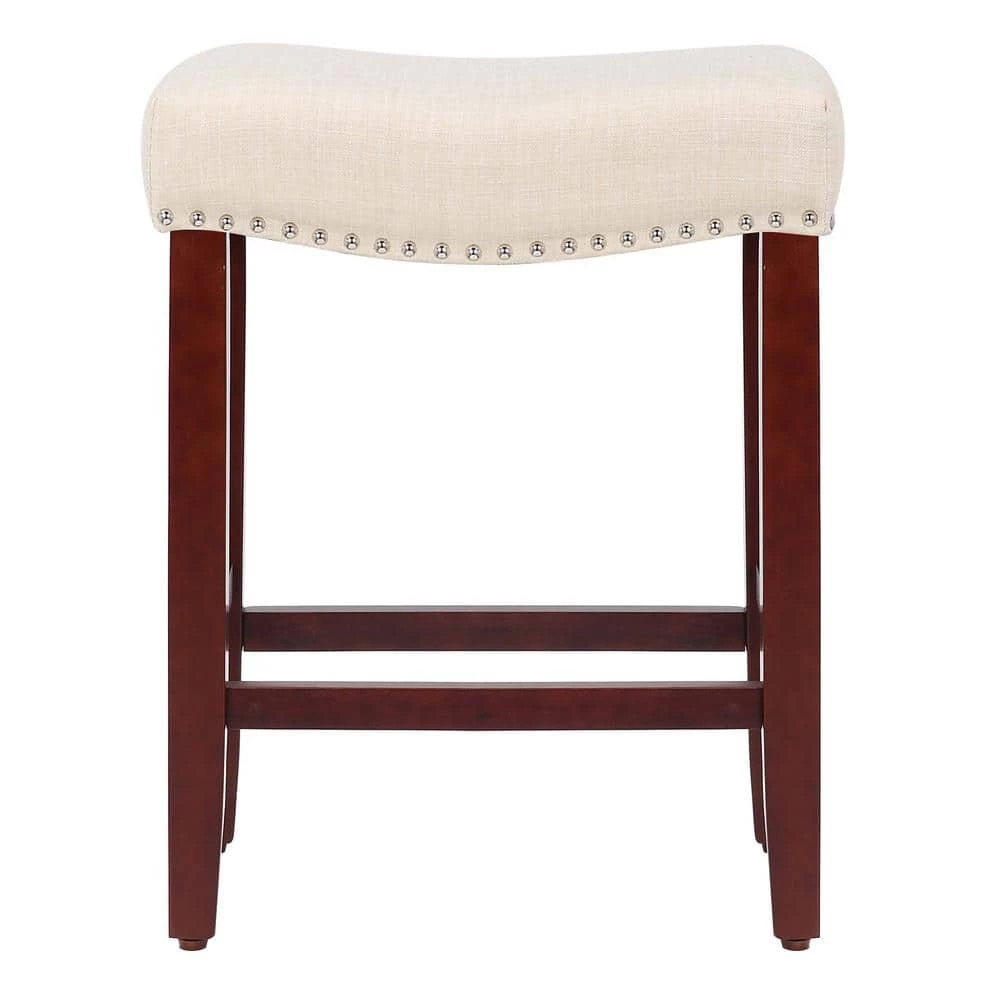 Jameson 24 in. Cherry Backless Wood Counter Stool with Beige Linen Seat (Set of 2) by WESTIN OUTDOOR 7 Jameson 24 in. Cherry Backless Wood Counter Stool with Beige Linen Seat (Set of 2) by WESTIN OUTDOOR - Image 5