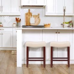 Jameson 24 in. Cherry Backless Wood Counter Stool with Beige Linen Seat by WESTIN OUTDOOR -BENCH Online Store cherry westin outdoor bar stools id401 24 cr bg 31 1000