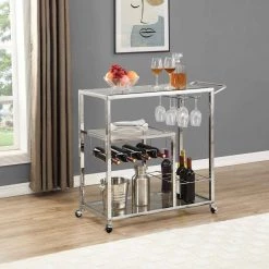 Contemporary Chrome Bar Serving Cart With Wheels by Whatseaso 17 Contemporary Chrome Bar Serving Cart With Wheels by Whatseaso -BENCH Online Store chrome whatseaso kitchen carts l k110498897 1f 1000