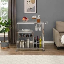 Contemporary Chrome Bar Serving Cart With Wheels by Whatseaso 18 Contemporary Chrome Bar Serving Cart With Wheels by Whatseaso -BENCH Online Store chrome whatseaso kitchen carts l k110498897 44 1000