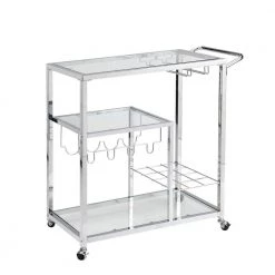 Contemporary Chrome Bar Serving Cart With Wheels by Whatseaso