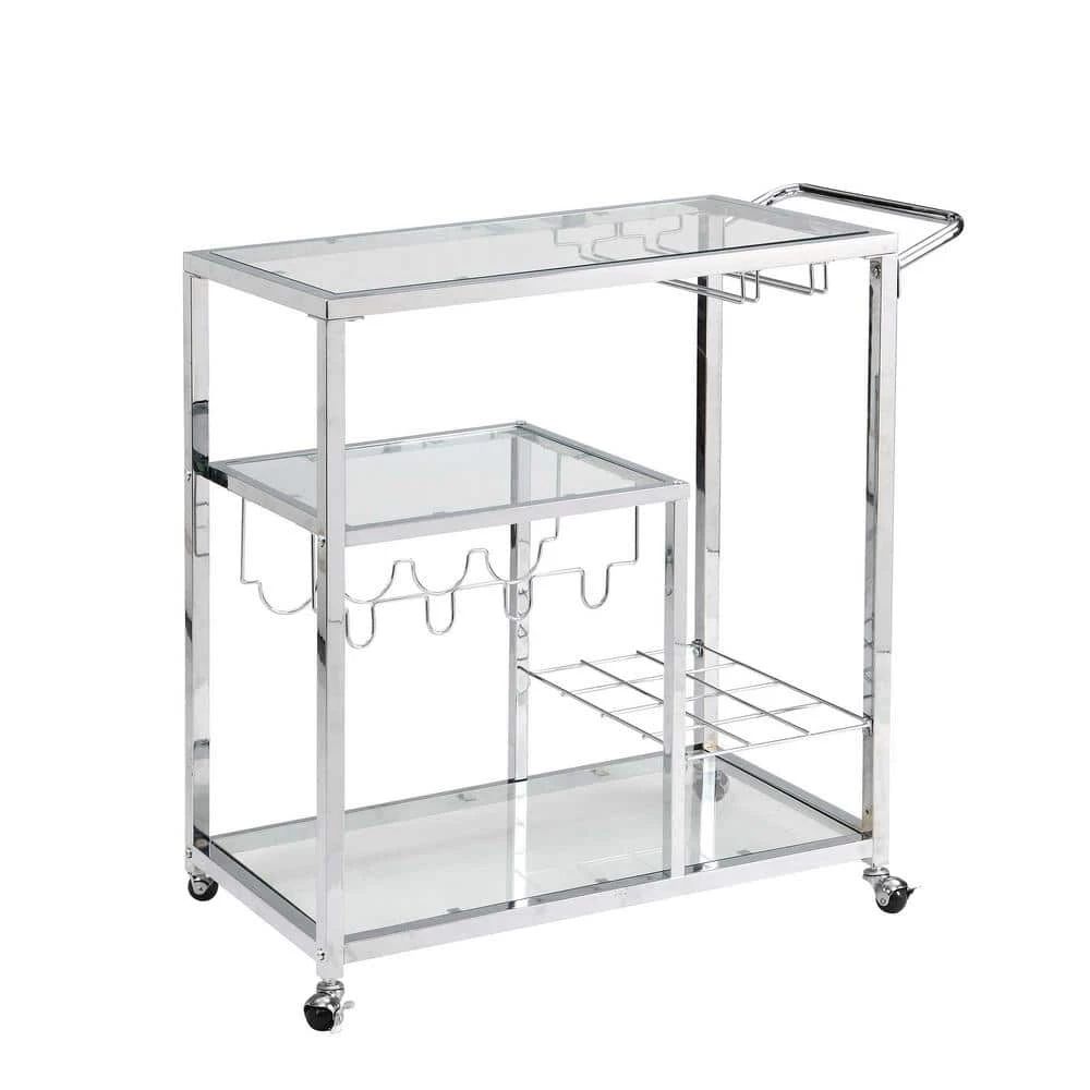 Contemporary Chrome Bar Serving Cart With Wheels by Whatseaso 3 Contemporary Chrome Bar Serving Cart With Wheels by Whatseaso