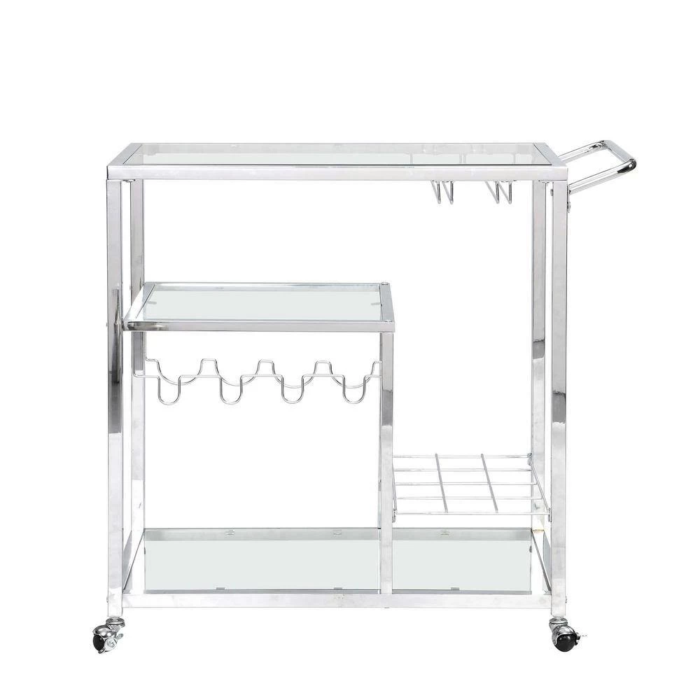 Contemporary Chrome Bar Serving Cart With Wheels by Whatseaso 6 Contemporary Chrome Bar Serving Cart With Wheels by Whatseaso - Image 4