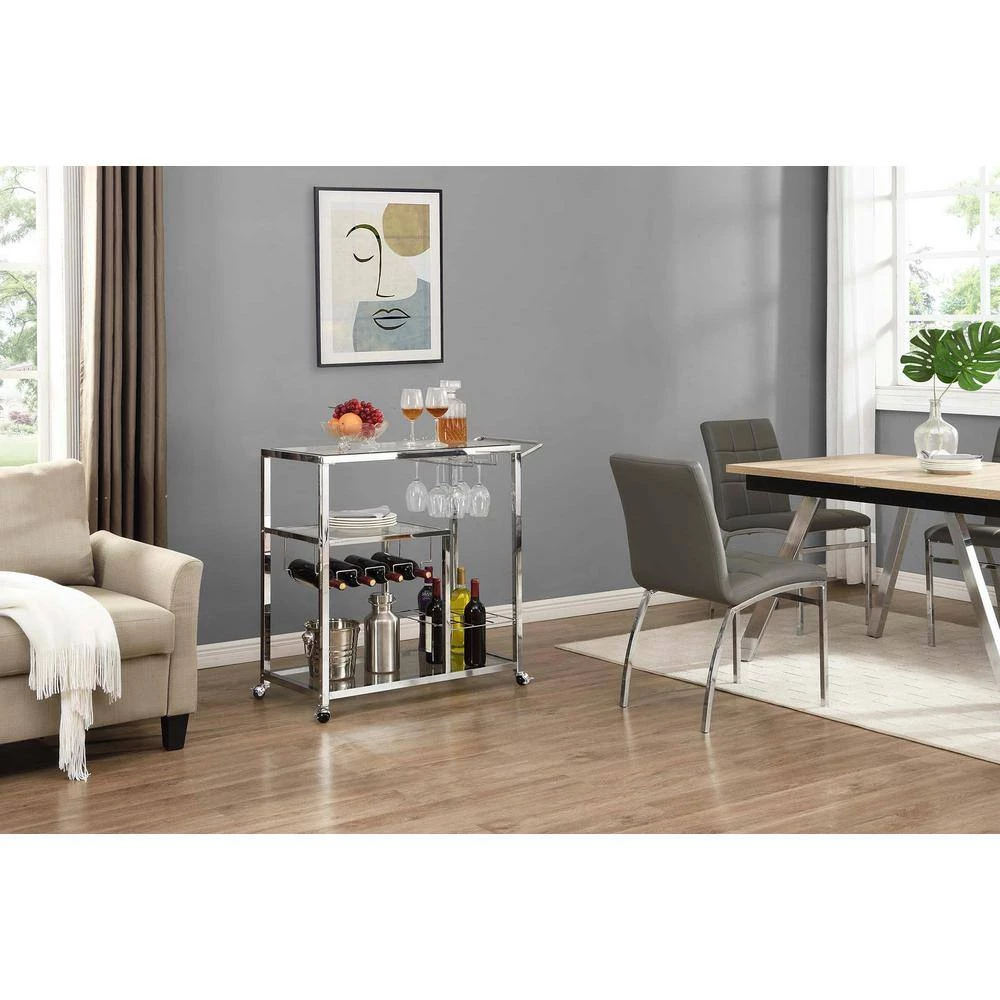 Contemporary Chrome Bar Serving Cart With Wheels by Whatseaso 10 Contemporary Chrome Bar Serving Cart With Wheels by Whatseaso - Image 8