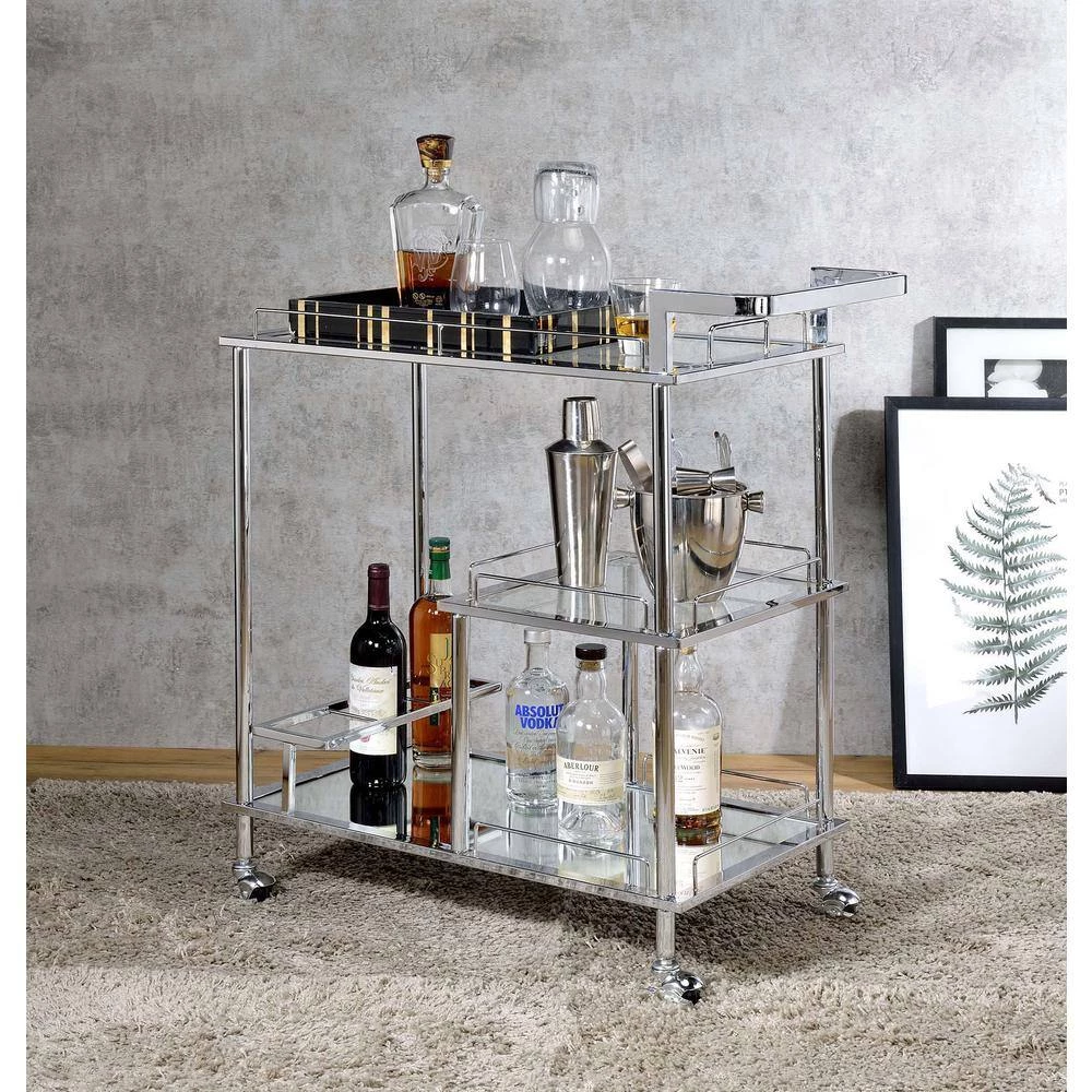Serving Cart, Clear Glass & Chrome Finish by Whatseaso 5 Serving Cart, Clear Glass & Chrome Finish by Whatseaso - Image 3