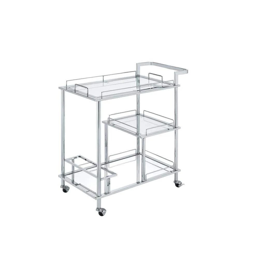 Serving Cart, Clear Glass & Chrome Finish by Whatseaso 3 Serving Cart, Clear Glass & Chrome Finish by Whatseaso