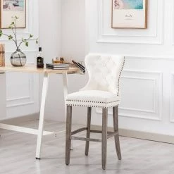 Harper 45.25 in. H Back Cream Tufted Velvet Wood Bar Stool by WESTIN OUTDOOR -BENCH Online Store cream westin outdoor bar stools id403 29 ag ce 31 1000