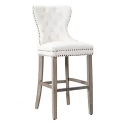 Harper 45.25 in. H Back Cream Tufted Velvet Wood Bar Stool by WESTIN OUTDOOR