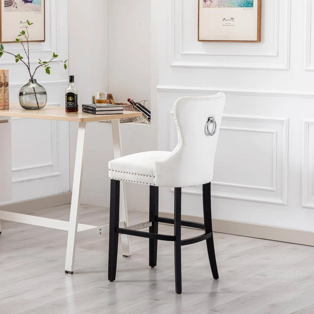 Harper 45.25 in. High Back Cream Tufted Velvet Nail Head Bar Stool by WESTIN OUTDOOR 11 Harper 45.25 in. High Back Cream Tufted Velvet Nail Head Bar Stool by WESTIN OUTDOOR - Image 9