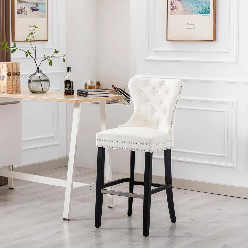 Harper 45.25 in. High Back Cream Tufted Velvet Nail Head Bar Stool by WESTIN OUTDOOR 7 Harper 45.25 in. High Back Cream Tufted Velvet Nail Head Bar Stool by WESTIN OUTDOOR - Image 5