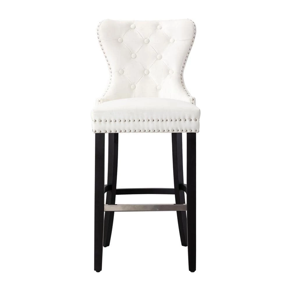 Harper 45.25 in. High Back Cream Tufted Velvet Nail Head Bar Stool by WESTIN OUTDOOR 3 Harper 45.25 in. High Back Cream Tufted Velvet Nail Head Bar Stool by WESTIN OUTDOOR