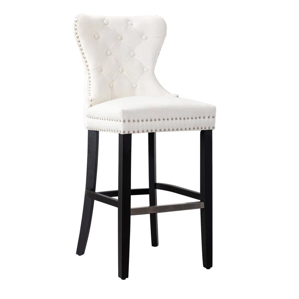 Harper 45.25 in. High Back Cream Tufted Velvet Nail Head Bar Stool by WESTIN OUTDOOR 6 Harper 45.25 in. High Back Cream Tufted Velvet Nail Head Bar Stool by WESTIN OUTDOOR - Image 4