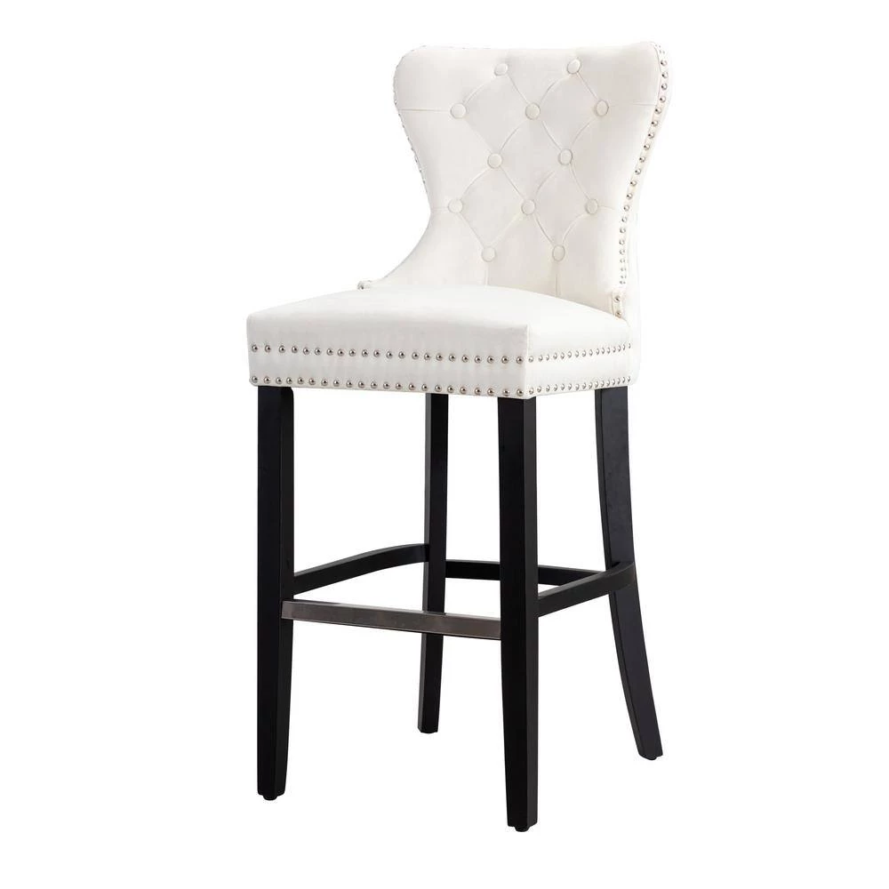 Harper 45.25 in. High Back Cream Tufted Velvet Nail Head Bar Stool by WESTIN OUTDOOR 4 Harper 45.25 in. High Back Cream Tufted Velvet Nail Head Bar Stool by WESTIN OUTDOOR - Image 2
