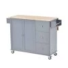 Dusty Blue Kitchen Island with Solid Wood Top and Locking Wheels by Whatseaso
