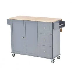 Dusty Blue Kitchen Island with Solid Wood Top and Locking Wheels by Whatseaso