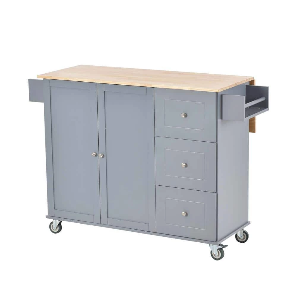 Dusty Blue Kitchen Island with Solid Wood Top and Locking Wheels by Whatseaso 3 Dusty Blue Kitchen Island with Solid Wood Top and Locking Wheels by Whatseaso