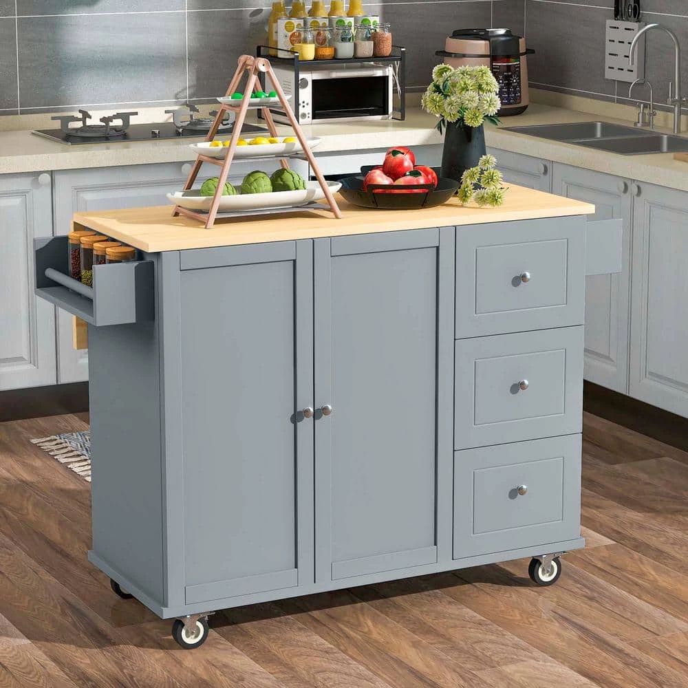Dusty Blue Kitchen Island with Solid Wood Top and Locking Wheels by Whatseaso 9 Dusty Blue Kitchen Island with Solid Wood Top and Locking Wheels by Whatseaso - Image 7