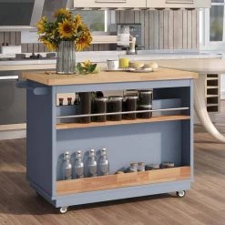 46 in. Dusty Blue New Design Kitchen Island with 2-Drawers and Tableware Cabinet by Whatseaso -BENCH Online Store dusty blue whatseaso kitchen islands lnn k110501894 44 1000