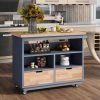 46 in. Dusty Blue New Design Kitchen Island with 2-Drawers and Tableware Cabinet by Whatseaso