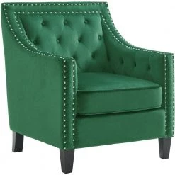 Willa Button Tufted Emerald Green Accent Arm Chair by Hanover -BENCH Online Store emerald green hanover accent chairs hup304 grn 1f 1000