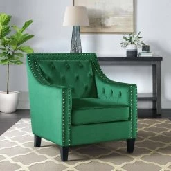 Willa Button Tufted Emerald Green Accent Arm Chair by Hanover -BENCH Online Store emerald green hanover accent chairs hup304 grn 4f 1000