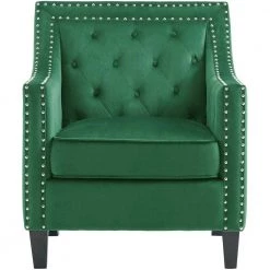 Willa Button Tufted Emerald Green Accent Arm Chair by Hanover