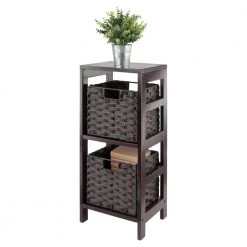 Leo 29 in. Espresso 2-Tier Shelf Storage Bookcase with Baskets by Winsome Wood -BENCH Online Store espresso winsome wood bookcases bookshelves 92309 1f 1000