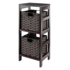 Leo 29 in. Espresso 2-Tier Shelf Storage Bookcase with Baskets by Winsome Wood