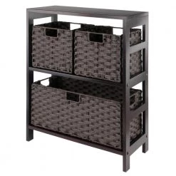 Leo 29 in. Espresso 2-Tier Shelf Storage Bookcase with Baskets by Winsome Wood