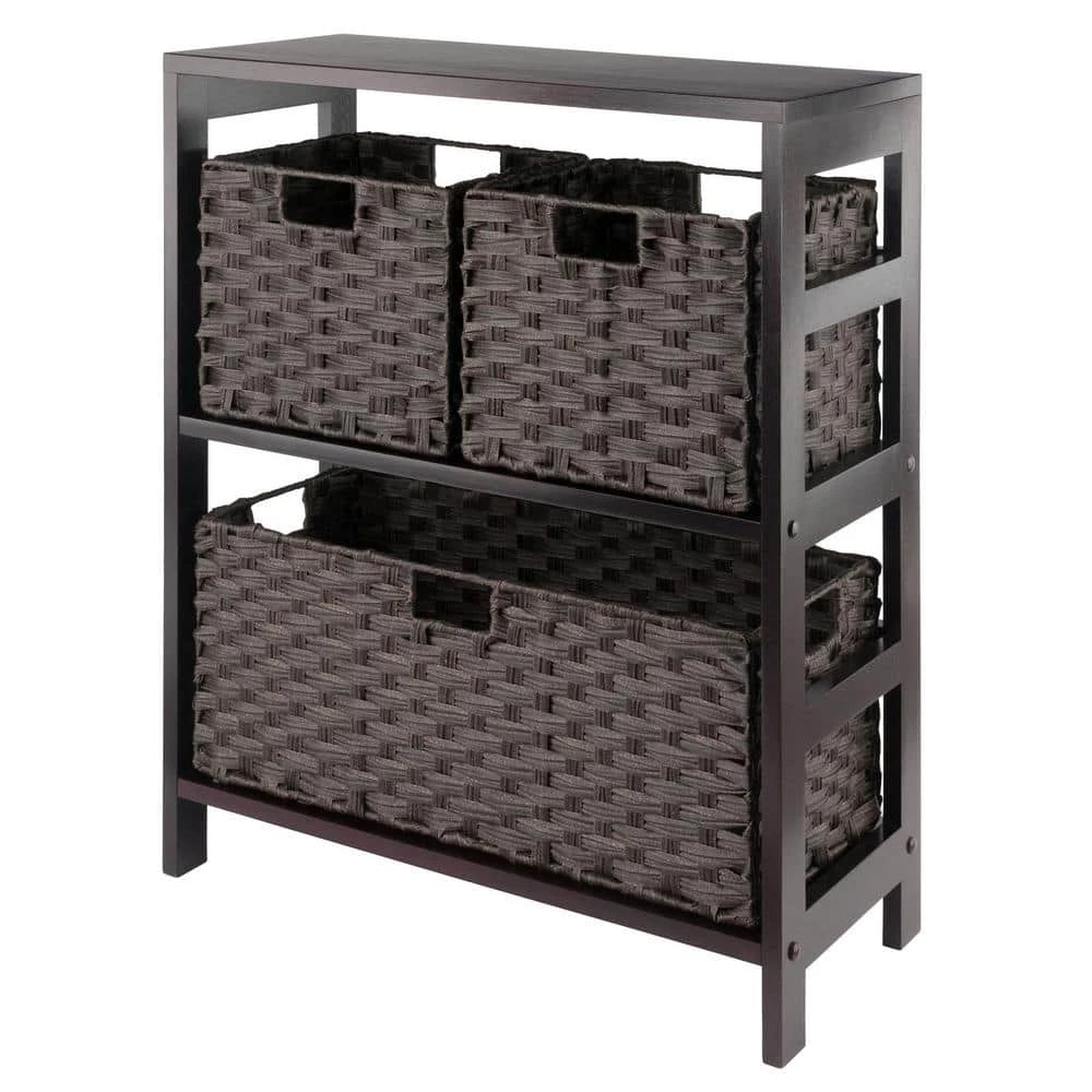 Leo 29 in. Espresso 2-Tier Shelf Storage Bookcase with Baskets by Winsome Wood 3 Leo 29 in. Espresso 2-Tier Shelf Storage Bookcase with Baskets by Winsome Wood