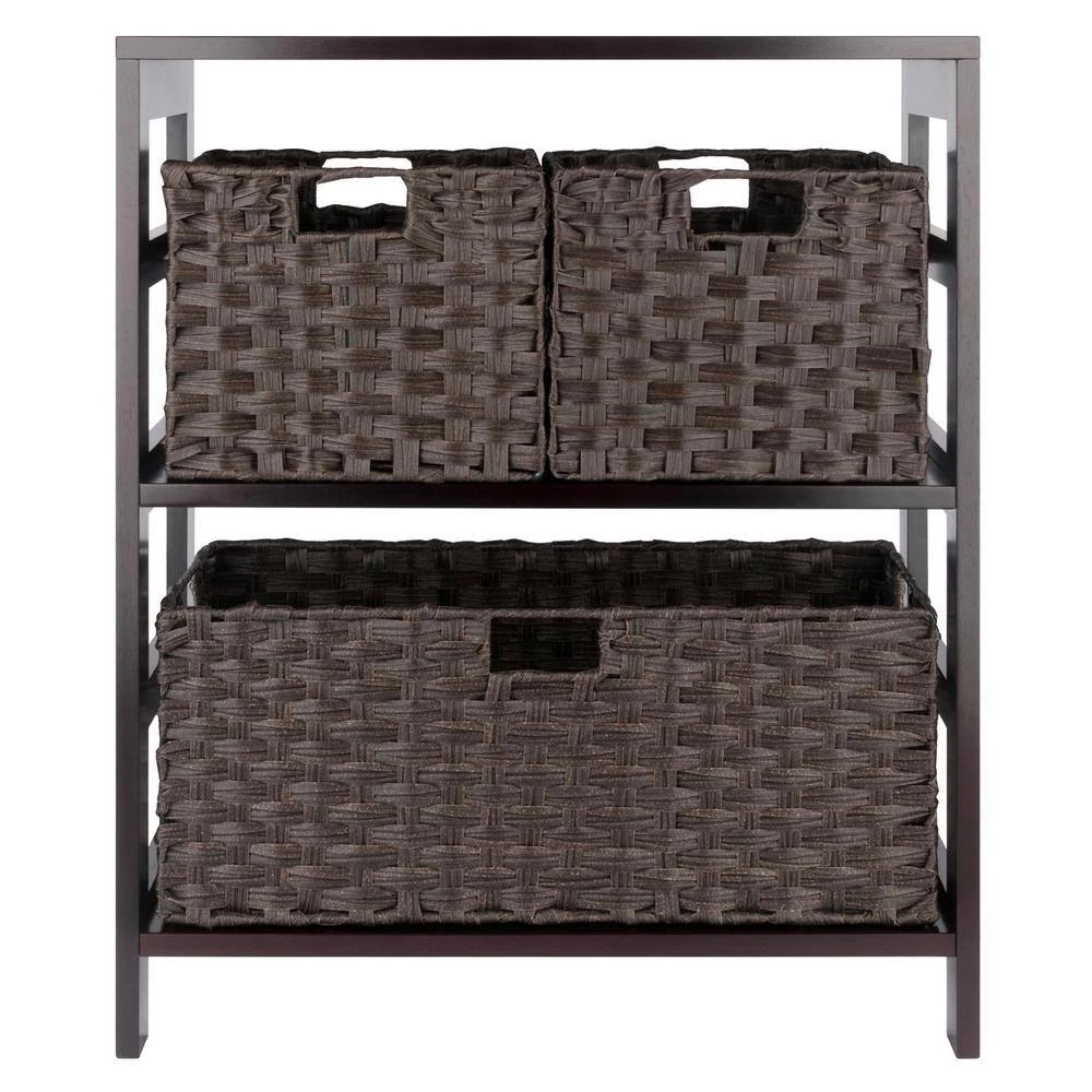 Leo 29 in. Espresso 2-Tier Shelf Storage Bookcase with Baskets by Winsome Wood 5 Leo 29 in. Espresso 2-Tier Shelf Storage Bookcase with Baskets by Winsome Wood - Image 3