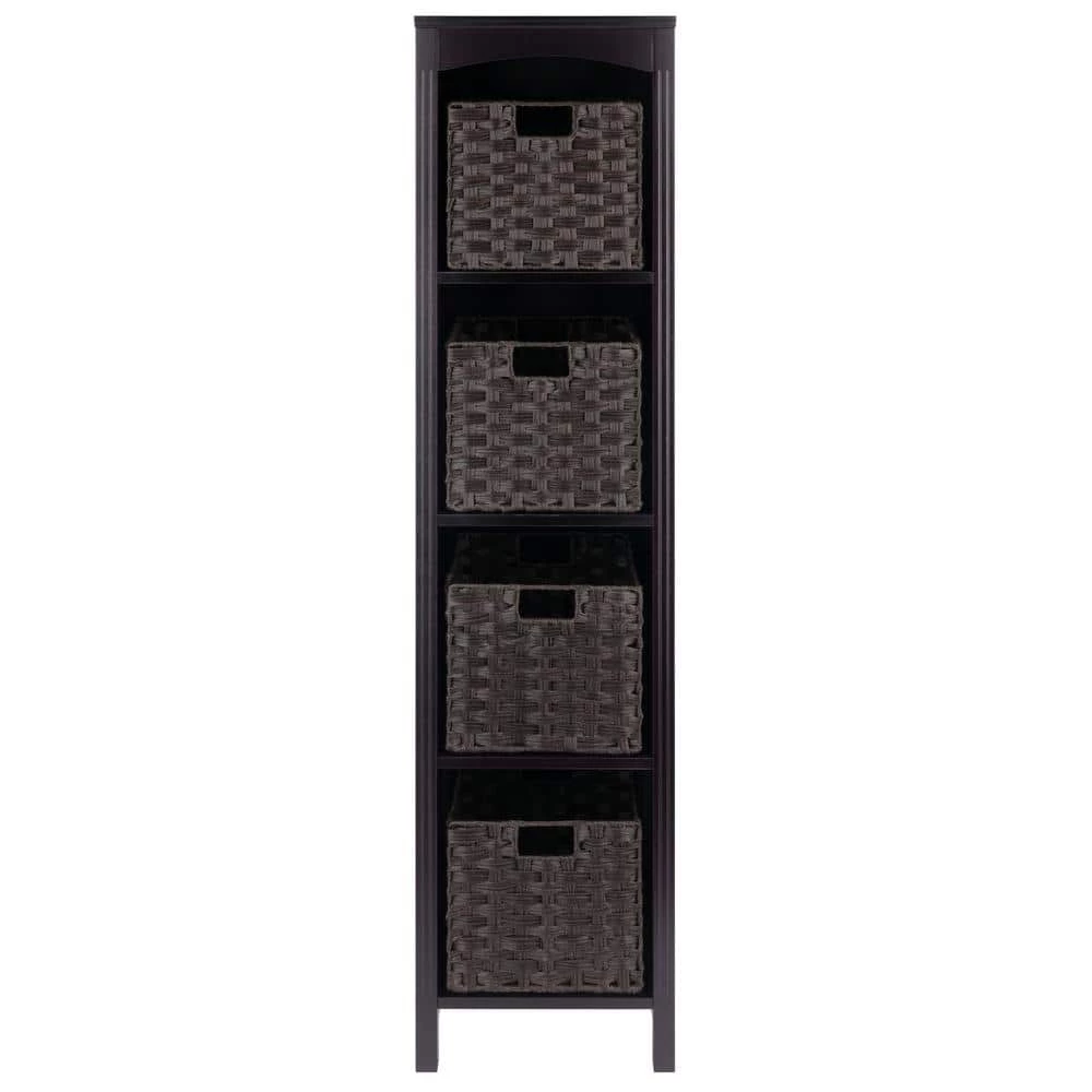 Terrace 56 in. Walnut 5-Tier Shelf Storage Bookcase with Baskets by Winsome Wood 5 Terrace 56 in. Walnut 5-Tier Shelf Storage Bookcase with Baskets by Winsome Wood - Image 3