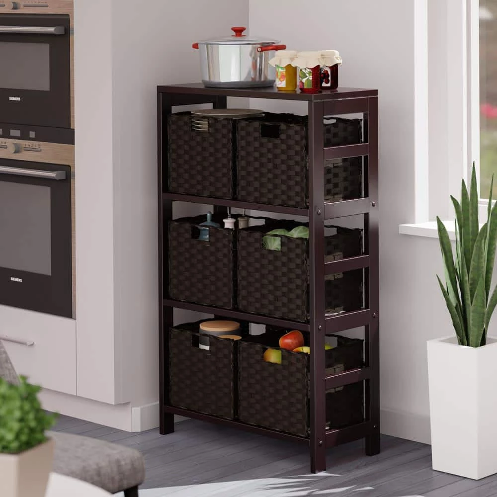 Leo 42 in. Espresso 3-Tier Shelf Storage Bookcase with Baskets by Winsome Wood 9 Leo 42 in. Espresso 3-Tier Shelf Storage Bookcase with Baskets by Winsome Wood - Image 7