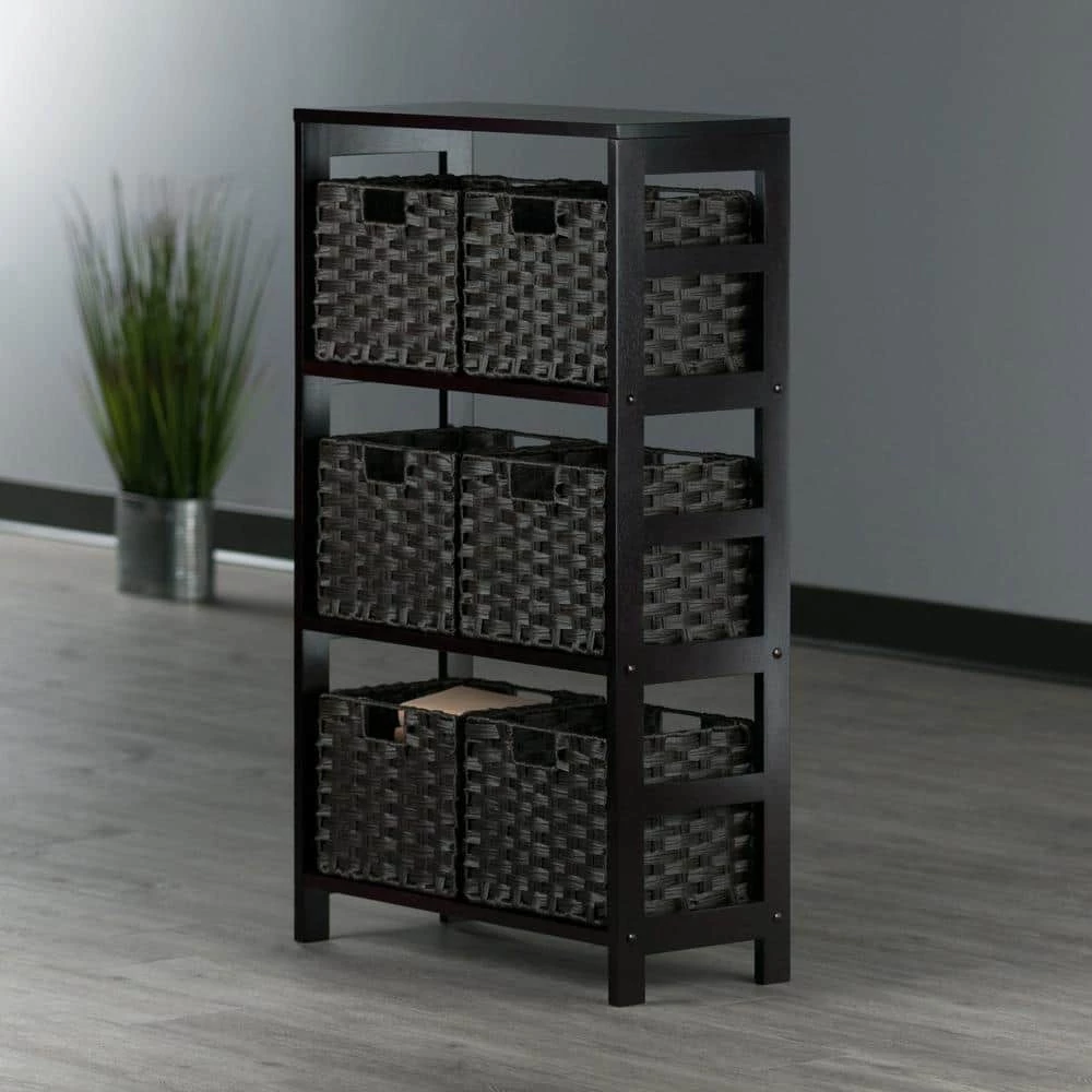 Leo 42 in. Espresso 3-Tier Shelf Storage Bookcase with Baskets by Winsome Wood 8 Leo 42 in. Espresso 3-Tier Shelf Storage Bookcase with Baskets by Winsome Wood - Image 6