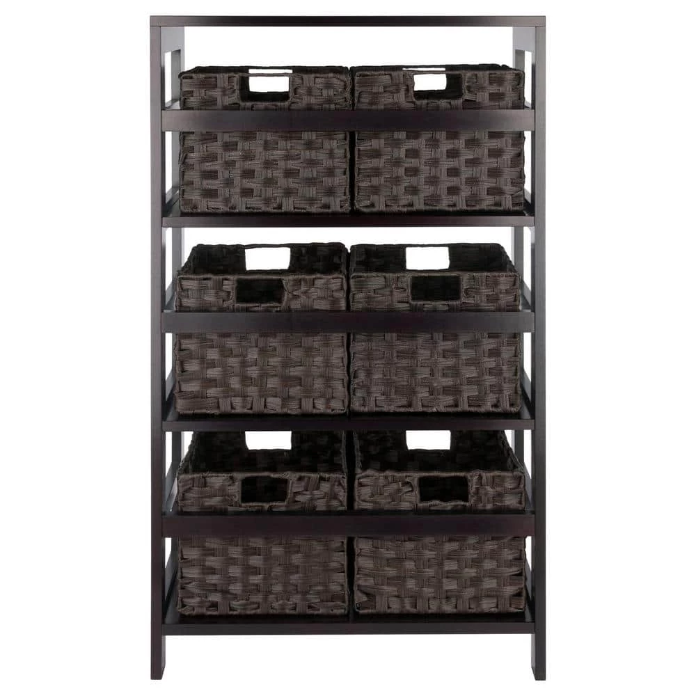 Leo 42 in. Espresso 3-Tier Shelf Storage Bookcase with Baskets by Winsome Wood 6 Leo 42 in. Espresso 3-Tier Shelf Storage Bookcase with Baskets by Winsome Wood - Image 4