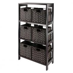 Leo 42 in. Espresso 3-Tier Shelf Storage Bookcase with Baskets by Winsome Wood