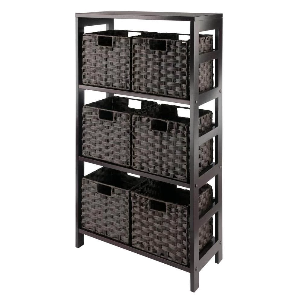 Leo 42 in. Espresso 3-Tier Shelf Storage Bookcase with Baskets by Winsome Wood 3 Leo 42 in. Espresso 3-Tier Shelf Storage Bookcase with Baskets by Winsome Wood