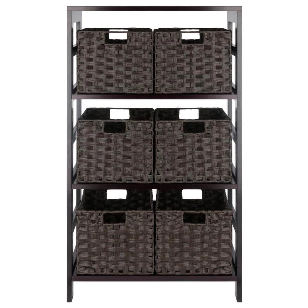 Leo 42 in. Espresso 3-Tier Shelf Storage Bookcase with Baskets by Winsome Wood 5 Leo 42 in. Espresso 3-Tier Shelf Storage Bookcase with Baskets by Winsome Wood - Image 3