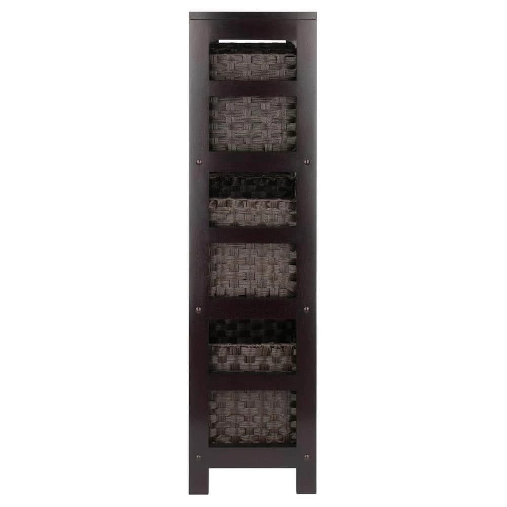 Leo 42 in. Espresso 3-Tier Shelf Storage Bookcase with Baskets by Winsome Wood 4 Leo 42 in. Espresso 3-Tier Shelf Storage Bookcase with Baskets by Winsome Wood - Image 2
