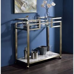 Faux Marble and Wire Brass Finish Kitchen Cart by Whatseaso -BENCH Online Store faux marble wire brass whatseaso kitchen carts lnn k110502167 4f 1000