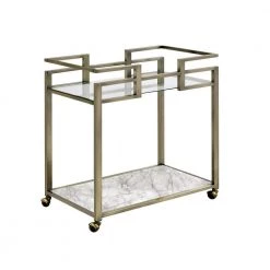 Faux Marble and Wire Brass Finish Kitchen Cart by Whatseaso