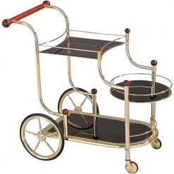 Unique Design Kitchen Cart, Gold Plated, Cherry Wood & Black Glass by Whatseaso