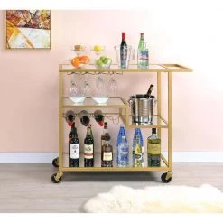 Champagne Gold Metal and Wood Kitchen Island by Whatseaso